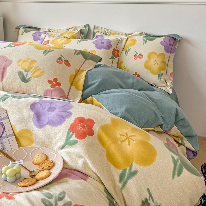 91家纺网 家纺一手货源 找家纺 凡客家居 2023新款全棉磨毛四件套 莱茵春色