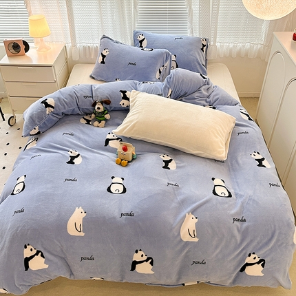 91家纺网 家纺一手货源 找家纺 （总）昔可家纺 2023新款高克重印花牛奶绒卡通系列四件套