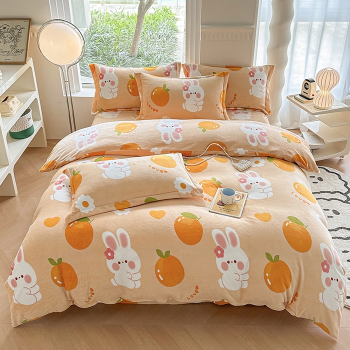 91家纺网 家纺一手货源 找家纺 2024秋冬新款牛奶绒单被套 兔兔派对