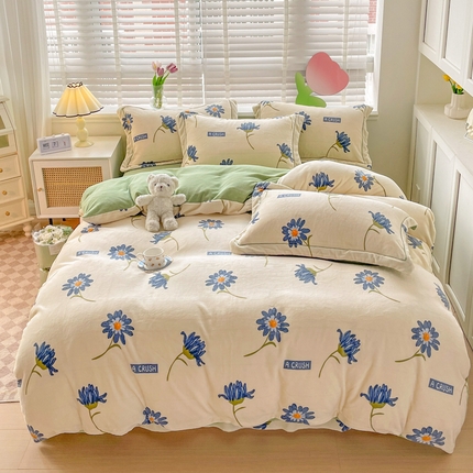 91家纺网 家纺一手货源 找家纺 （总）丽涵家纺 2023秋冬新品小清新消光臻棉绒保暖四件套牛奶绒三件套