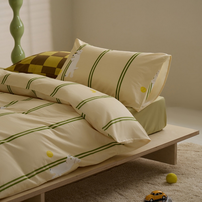 91家纺网 家纺一手货源 找家纺 雅居纺家纺 2023新款13070全棉混搭绣花款四件套 绿色条纹