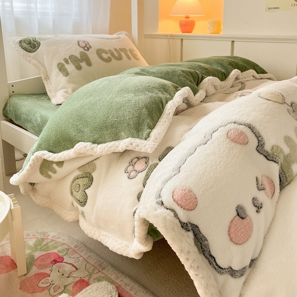 91家纺网 家纺一手货源 找家纺 （总）川悦生活 2023新款立体雪花绒宽边学生床三件套四件套