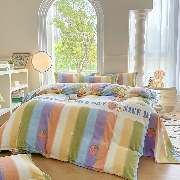 91家纺网 家纺一手货源 找家纺 2024秋冬新款牛奶绒单被套 彩虹甜心