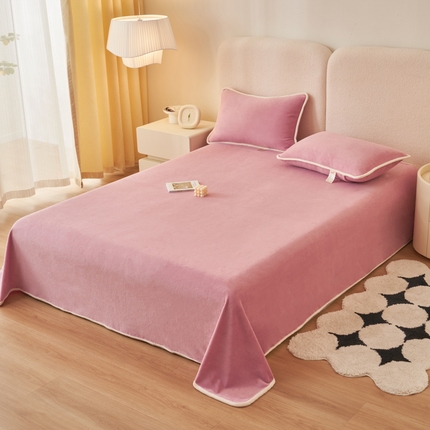 21度c 2023秋冬新款加厚暖阳牛奶绒单品床单枕套 床单三件套 暖阳-藕粉色
