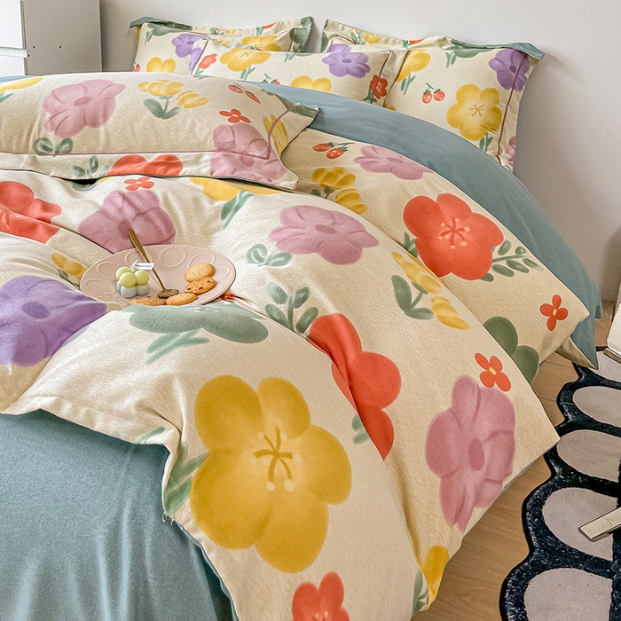 91家纺网 家纺一手货源 找家纺 凡客家居 2023新款全棉磨毛四件套 莱茵春色