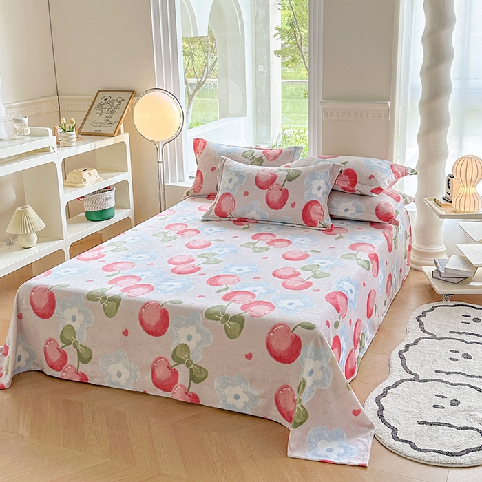 91家纺网 家纺一手货源 找家纺 2024秋冬新款牛奶绒单被套 樱桃世界