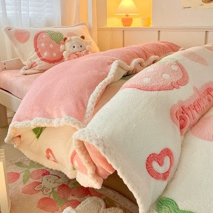 91家纺网 家纺一手货源 找家纺 （总）川悦生活 2023新款立体雪花绒宽边学生床三件套四件套