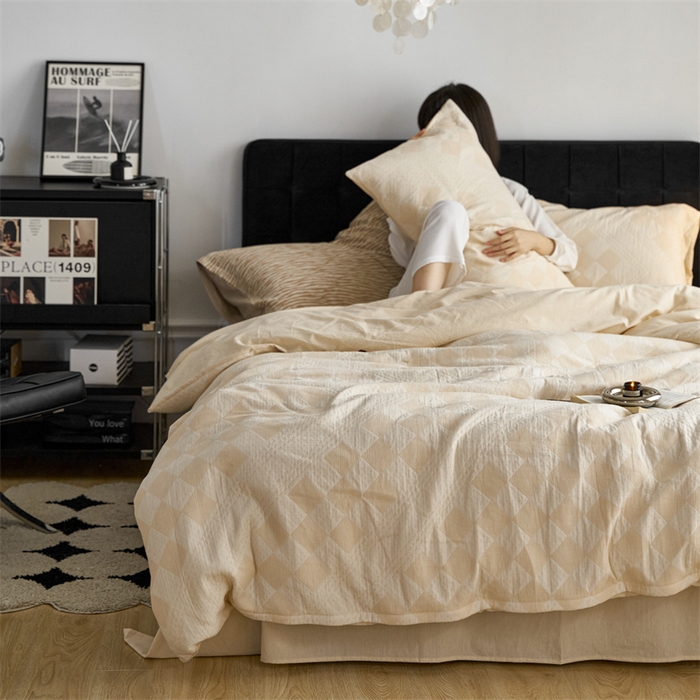 91家纺网 家纺一手货源 找家纺 （总）安莱生活 2023新款A类空气层双层纱大提花清颜折笙一色系列