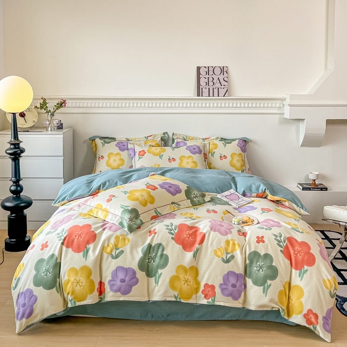 91家纺网 家纺一手货源 找家纺 凡客家居 2023新款全棉磨毛四件套 莱茵春色