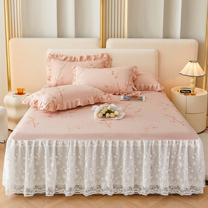 91家纺网 家纺一手货源 找家纺 （总）宜凡家纺 2023新款全棉加厚磨印花毛床裙三件套