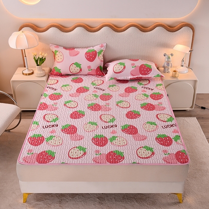 床笠人家 2025新款A棉B绒-双面防水护理垫大床款 幸运草莓