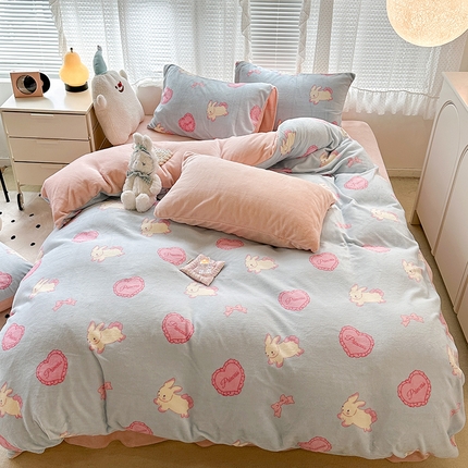 91家纺网 家纺一手货源 找家纺 （总）昔可家纺 2023新款高克重印花牛奶绒卡通系列四件套