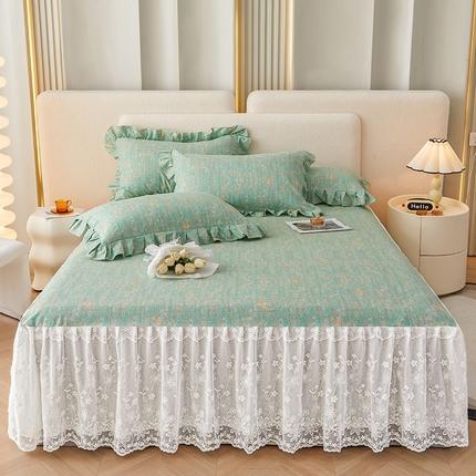 宜凡家纺 2023新款全棉加厚磨印花毛床裙三件套 凡尔赛街道