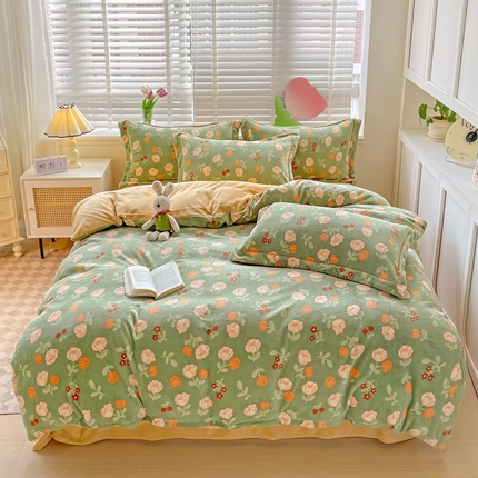 91家纺网 家纺一手货源 找家纺 （总）丽涵家纺 2023秋冬新品小清新消光臻棉绒保暖四件套牛奶绒三件套