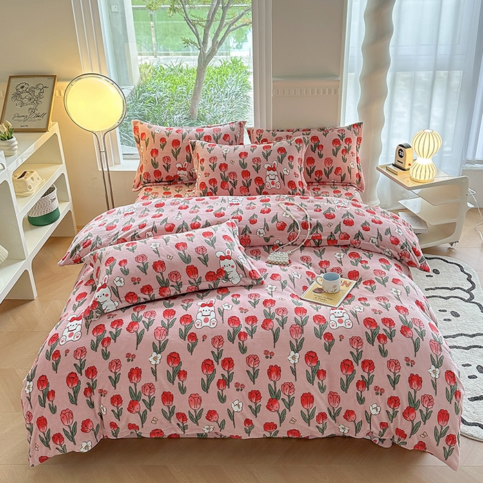 91家纺网 家纺一手货源 找家纺 2024秋冬新款牛奶绒单被套 玫瑰乐园