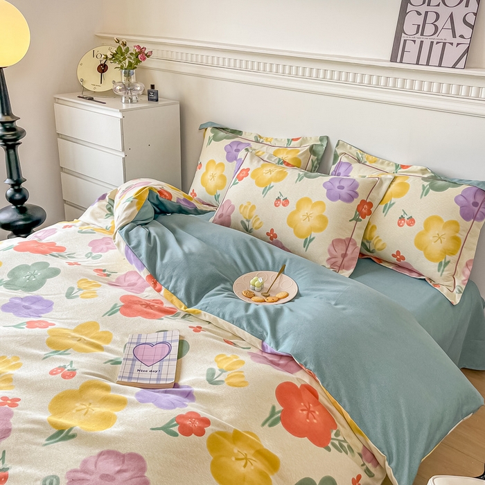 91家纺网 家纺一手货源 找家纺 凡客家居 2023新款全棉磨毛四件套 莱茵春色