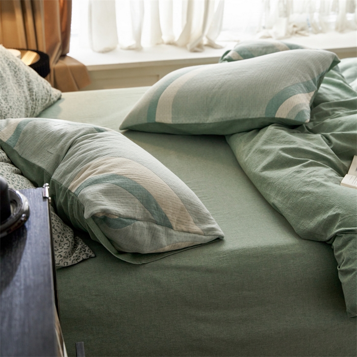 91家纺网 家纺一手货源 找家纺 安莱生活 2023新款A类空气层双层纱大提花青空如璃系列 青空如璃-嫩绿