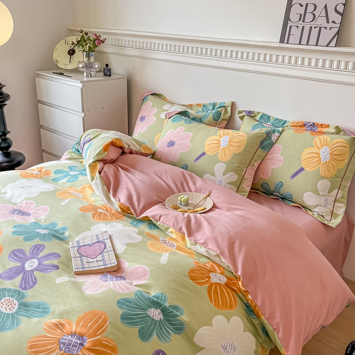 91家纺网 家纺一手货源 找家纺 凡客家居 2023新款全棉磨毛四件套 花颜朵朵