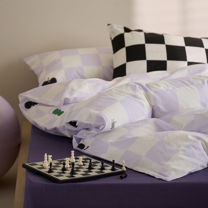 91家纺网 家纺一手货源 找家纺 雅居纺家纺 2023新款13070全棉混搭绣花款四件套 紫色方格