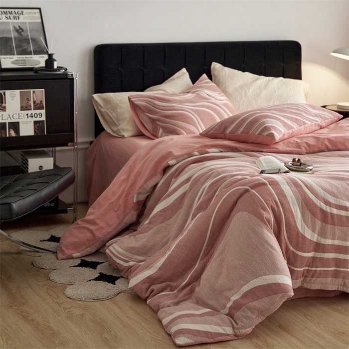 91家纺网 家纺一手货源 找家纺 安莱生活 2023新款A类空气层双层纱大提花青空如璃系列 青空如璃-嫩橘