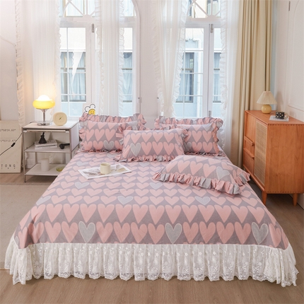 宜凡家纺 2023新款全棉加厚磨毛印花床盖三件套 红桃-A