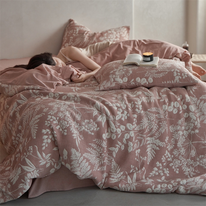 91家纺网 家纺一手货源 找家纺 （总）安莱生活 2023新款A类空气层双层纱大提花枝繁叶茂空气层系列四件套