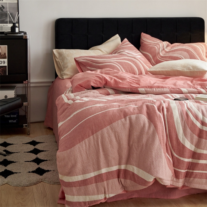 91家纺网 家纺一手货源 找家纺 安莱生活 2023新款A类空气层双层纱大提花青空如璃系列 青空如璃-嫩橘