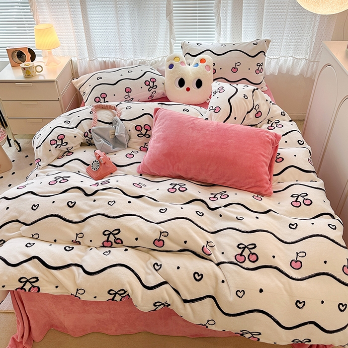 91家纺网 家纺一手货源 找家纺 （总）昔可家纺 2023新款高克重印花牛奶绒小清新系列四件套