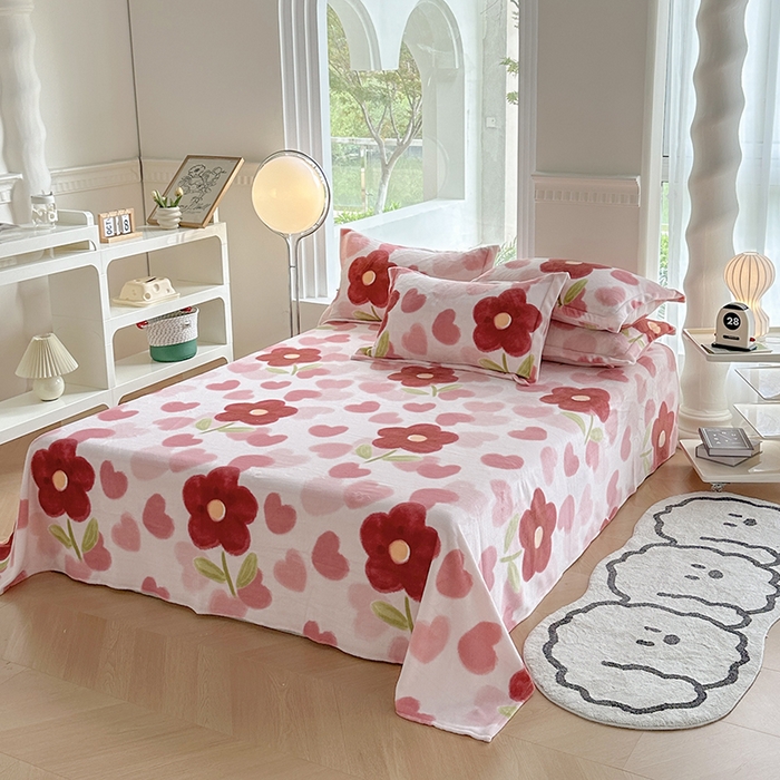 91家纺网 家纺一手货源 找家纺 胜权2024牛奶绒床单 浅浅花香