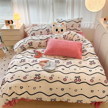 （总）昔可家纺 2023新款高克重印花牛奶绒小清新系列四件套