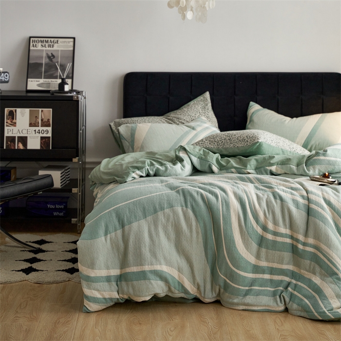 91家纺网 家纺一手货源 找家纺 安莱生活 2023新款A类空气层双层纱大提花青空如璃系列 青空如璃-嫩绿