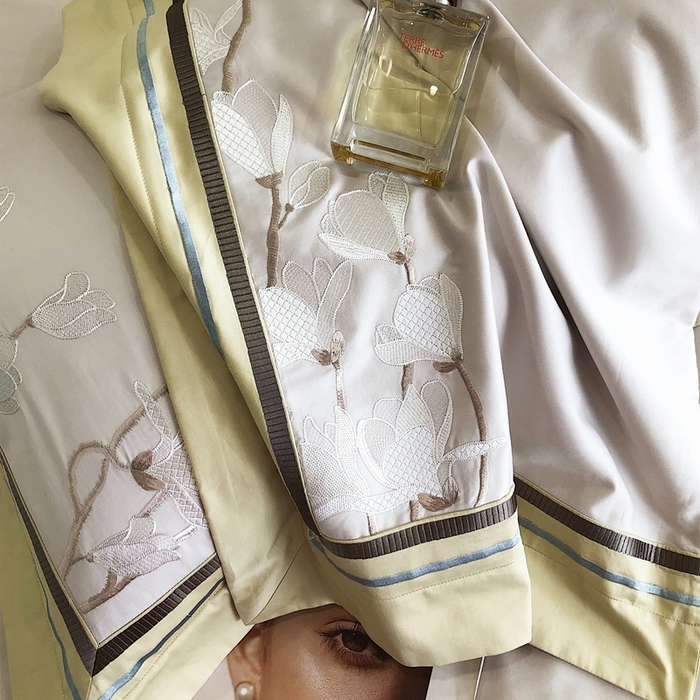 91家纺网 家纺一手货源 找家纺 沐白家居 2023长绒棉绣花四件套-花鸟山居 香草绿