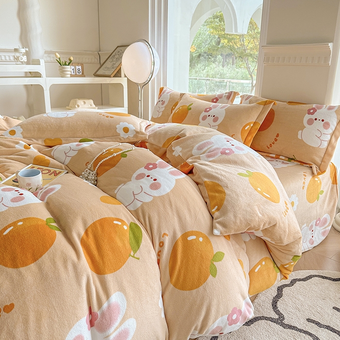 91家纺网 家纺一手货源 找家纺 2024秋冬新款牛奶绒单被套 兔兔派对