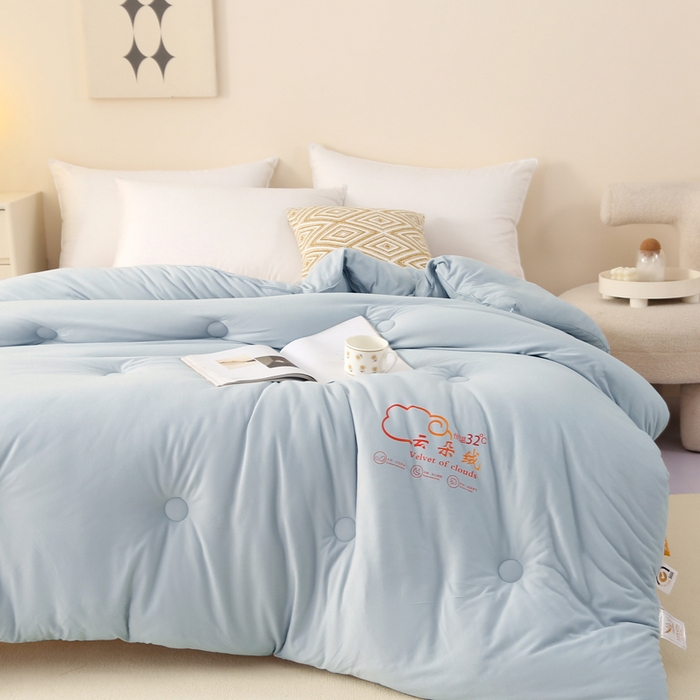 91家纺网 家纺一手货源 找家纺 薇玛仕 2023新款A类云朵绒恒温大豆被春秋被加厚冬被 云朵绒-蓝