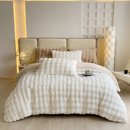 91家纺网 家纺一手货源 找家纺 汇总康纳利新款纯色兔兔绒懒兔绒立体剪花牛奶绒兔毛绒四件套直播提供买家秀