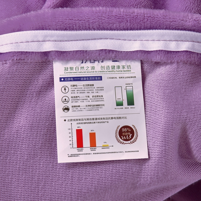 91家纺网 家纺一手货源 找家纺 兴美佳家纺 2023新款高克重兔毛绒雕花手工盘花四件套 雪青