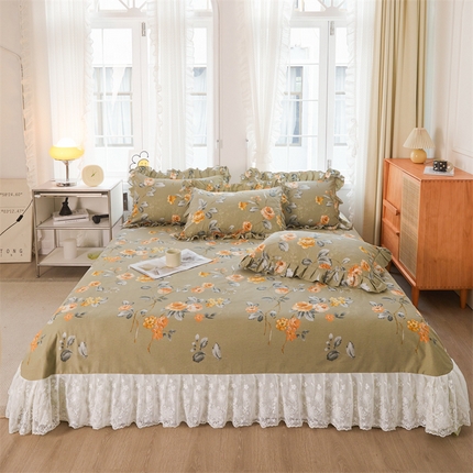 宜凡家纺 2023新款全棉加厚磨毛印花床盖三件套 秋日黄