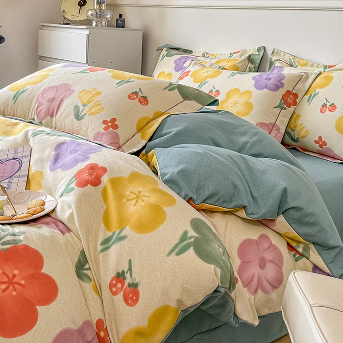 91家纺网 家纺一手货源 找家纺 凡客家居 2023新款全棉磨毛四件套 莱茵春色