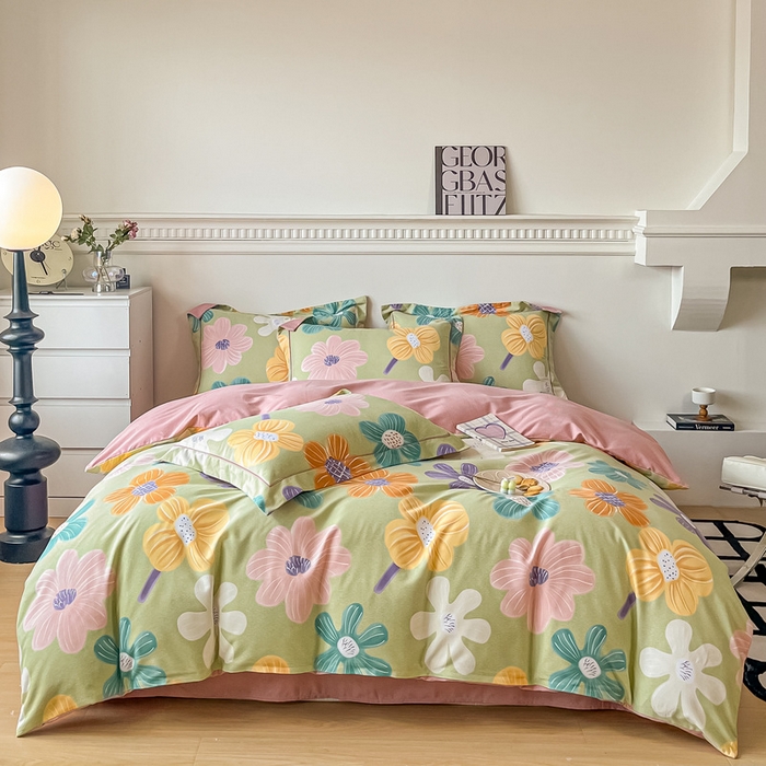 91家纺网 家纺一手货源 找家纺 凡客家居 2023新款全棉磨毛四件套 花颜朵朵