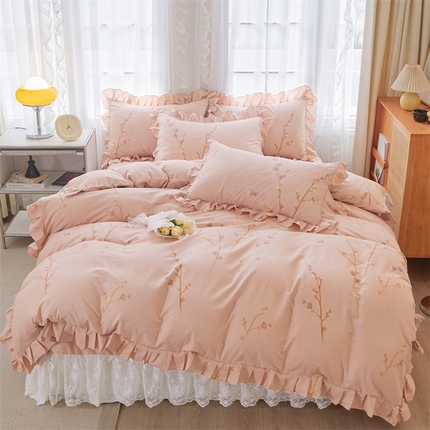 宜凡家纺 2023新款全棉加厚磨毛印花床盖四件套 梅枝