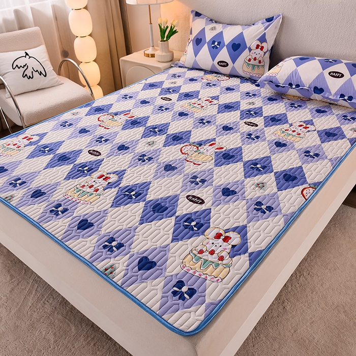 91家纺网 家纺一手货源 找家纺 床笠人家 2025新款A棉B绒-双面防水护理垫大床款 蛋糕兔