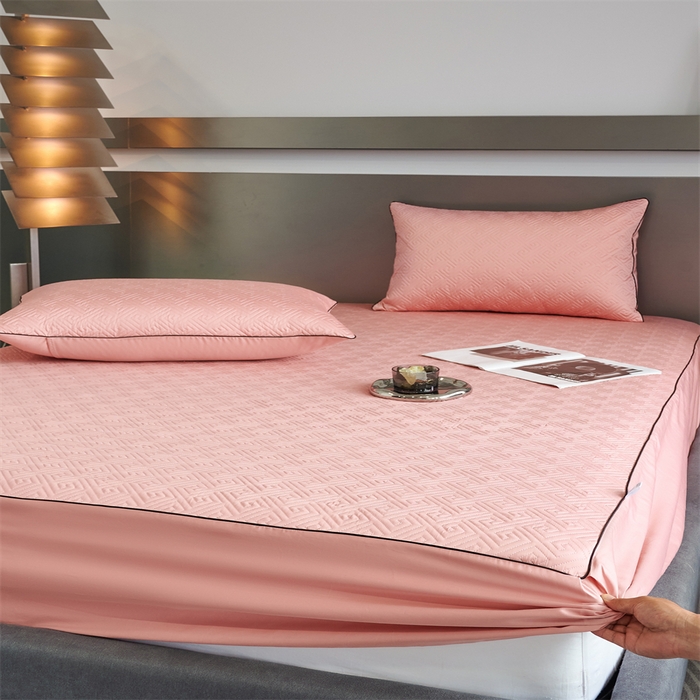 91家纺网 家纺一手货源 找家纺 八十八家纺2023新款大豆纤维夹棉床笠  浅粉玉