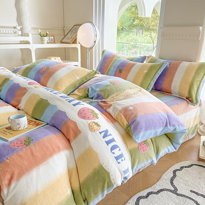 91家纺网 家纺一手货源 找家纺 2024秋冬新款牛奶绒单被套 彩虹甜心