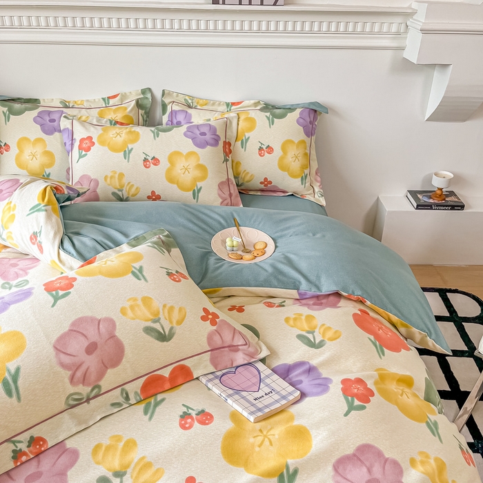 91家纺网 家纺一手货源 找家纺 凡客家居 2023新款全棉磨毛四件套 莱茵春色