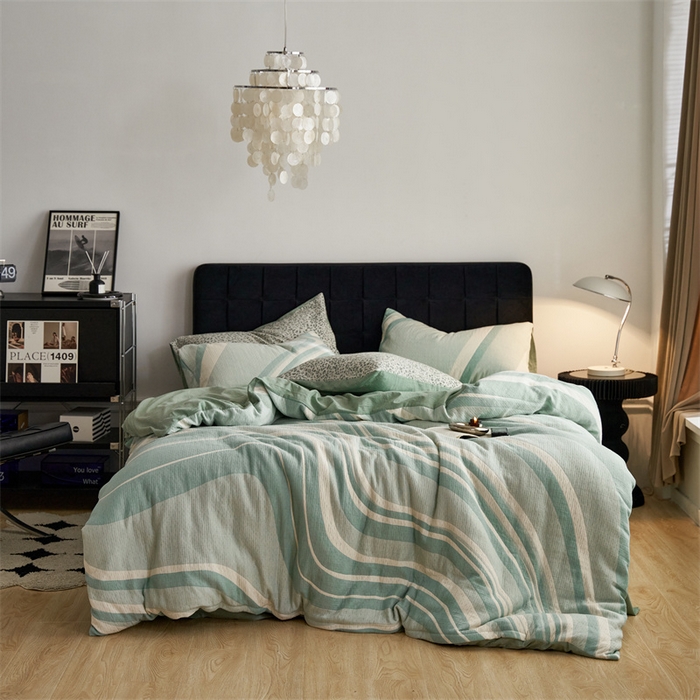 91家纺网 家纺一手货源 找家纺 安莱生活 2023新款A类空气层双层纱大提花青空如璃系列 青空如璃-嫩绿