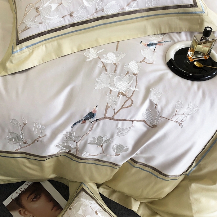 91家纺网 家纺一手货源 找家纺 沐白家居 2023长绒棉绣花四件套-花鸟山居 香草绿