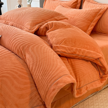 91家纺网 家纺一手货源 找家纺 （总）暖洋 2024新款a类高克重暖芙绒立体烂花雕花绒纯色牛奶绒四件套