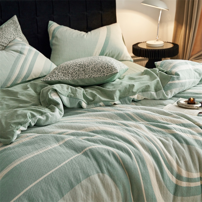 91家纺网 家纺一手货源 找家纺 安莱生活 2023新款A类空气层双层纱大提花青空如璃系列 青空如璃-嫩绿