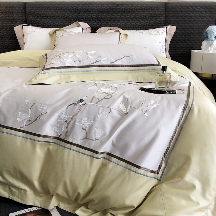 91家纺网 家纺一手货源 找家纺 沐白家居 2023长绒棉绣花四件套-花鸟山居 香草绿