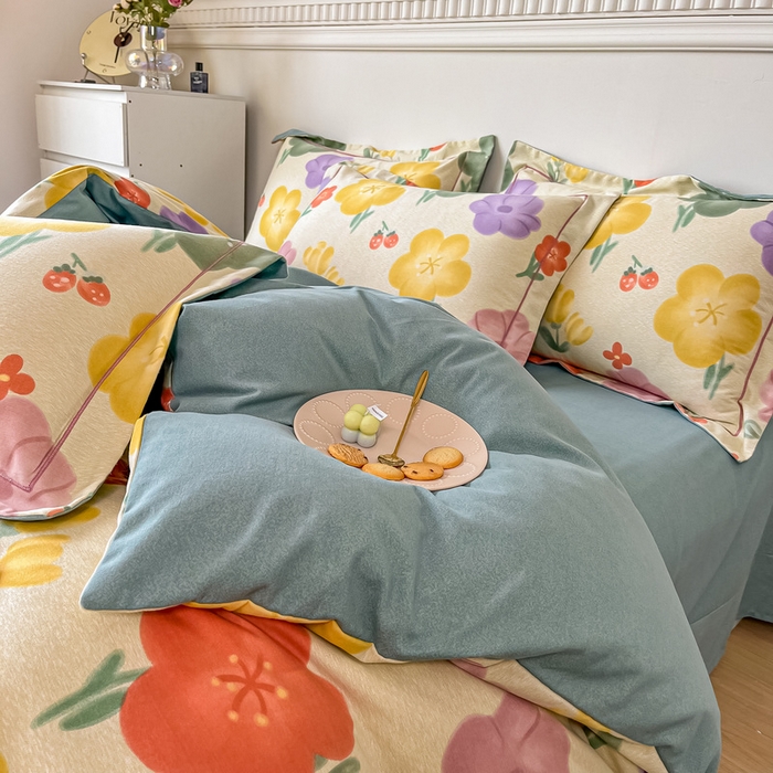 91家纺网 家纺一手货源 找家纺 凡客家居 2023新款全棉磨毛四件套 莱茵春色